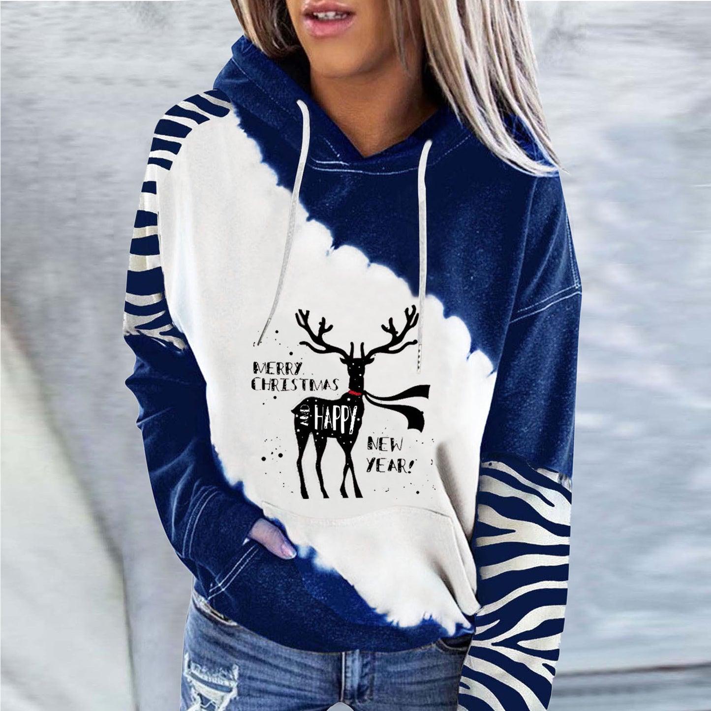 Snowman Print Crew Neck Hoodie Long Sleeve Sweatshirt