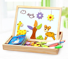 Rompecabezas magnético de madera para niños, caja de rompecabezas 3D con figuras de animales, tablero de dibujo y escritura, juguetes educativos de aprendizaje para niños. 