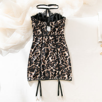 Vestido tubo sexy de encaje de leopardo con corsé a la moda, vestidos cortos de corte A para mujer, ropa