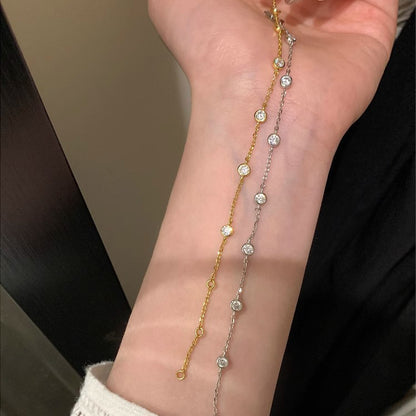 Pulsera de lujo con diamantes redondos pequeños y ligeros con personalidad de circonita para mujer