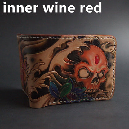 Erste Schicht Rindsleder Handgefertigte Leder Carving Brieftasche Kurze Karpfen Paar Geschenk