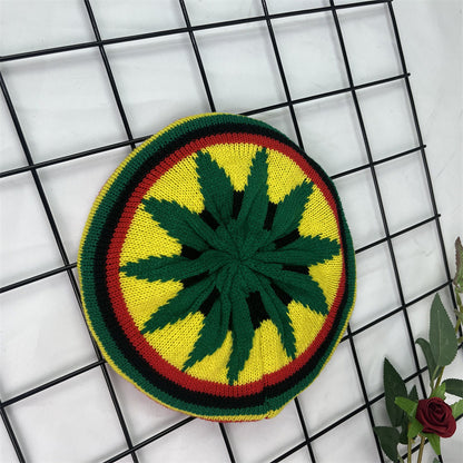 Handgehäkelte Wollmütze Jamaica Colorblock Strick