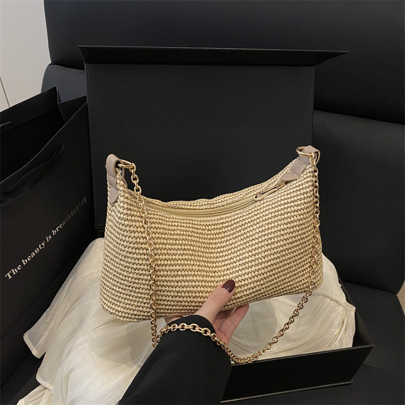 Vacation Style Straw Woven Beach Tote Bag