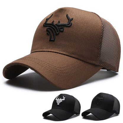 Gorra de béisbol con corona alta y malla trasera de cabeza de ciervo para hombre, transpirable de verano
