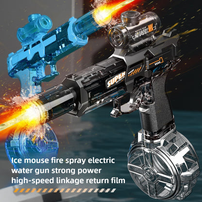 Pistolas de agua eléctricas con luces LED para niños, simulación de disparo y retroceso, potente pistola rociadora de agua automática, juguetes de verano para exteriores.