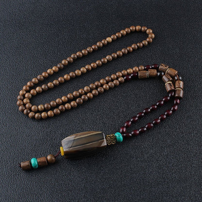 Collares para hombres y mujeres, cadena de suéter con cuentas de madera retro, colgante largo Bodhi