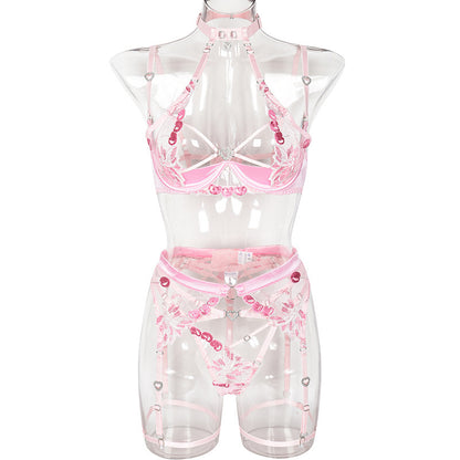 Love Drill Buckle Sexy Cutout Bestickter Sexy Dessous-Anzug