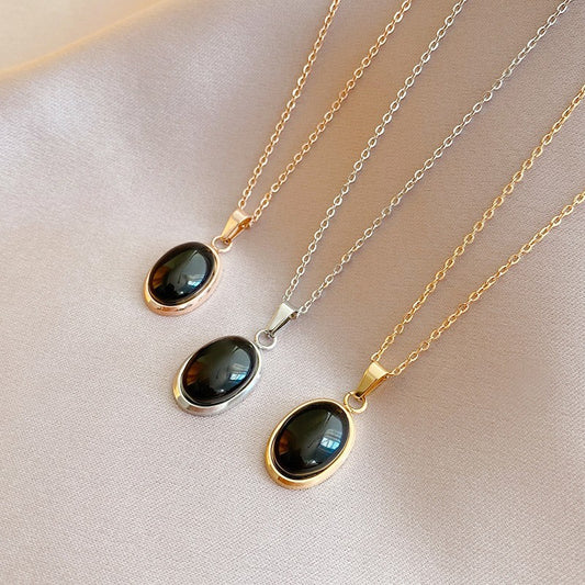 Oval Cat Eye Pendant Titanium Steel Necklace Special-interest Design