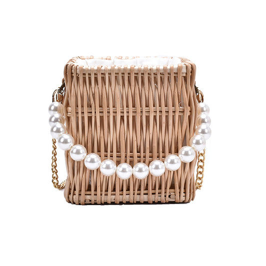 Bolso bandolera tejido con perlas para mujer
