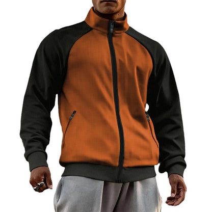 Chaqueta tipo cárdigan de cuello alto con cremallera y mangas raglán para hombre