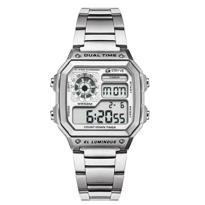 Reloj digital LED de lujo para hombre, marca Stryve, cuadrado, de acero inoxidable, resistente al agua, deportivo, con cuenta regresiva