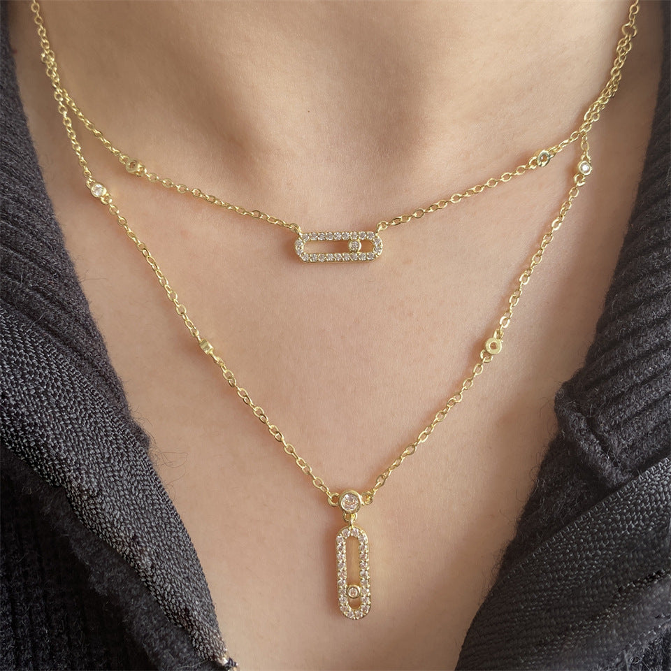 Hollow Oval Pin Necklace Women's High-grade Fashion Commuter Clavicle Chain