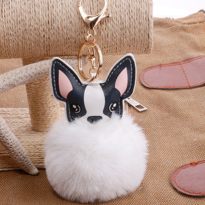 Colgante de llave con forma de bola de plumas de cachorro de PU