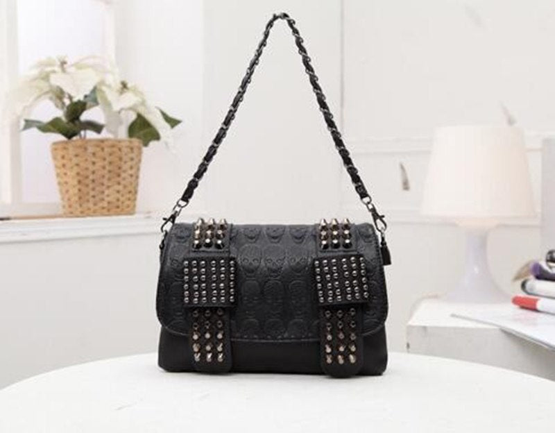 Skull Rivets Leather Messenger Bags