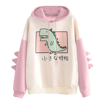 Niedlicher Kapuzenpullover mit Dinosaurier-Print und Plüsch-Sweatshirt