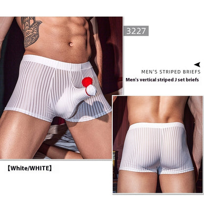 Men's Breathable Stripes Underwear Skin-friendly High Elastic Sexy Boxer Briefs