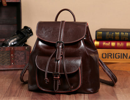 Korean Style Cowhide Pocket Pull-belt Backpack