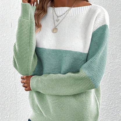 Pullover Strickpullover Mode Rundhals Spleißen Strickwaren Lose Top Damenbekleidung