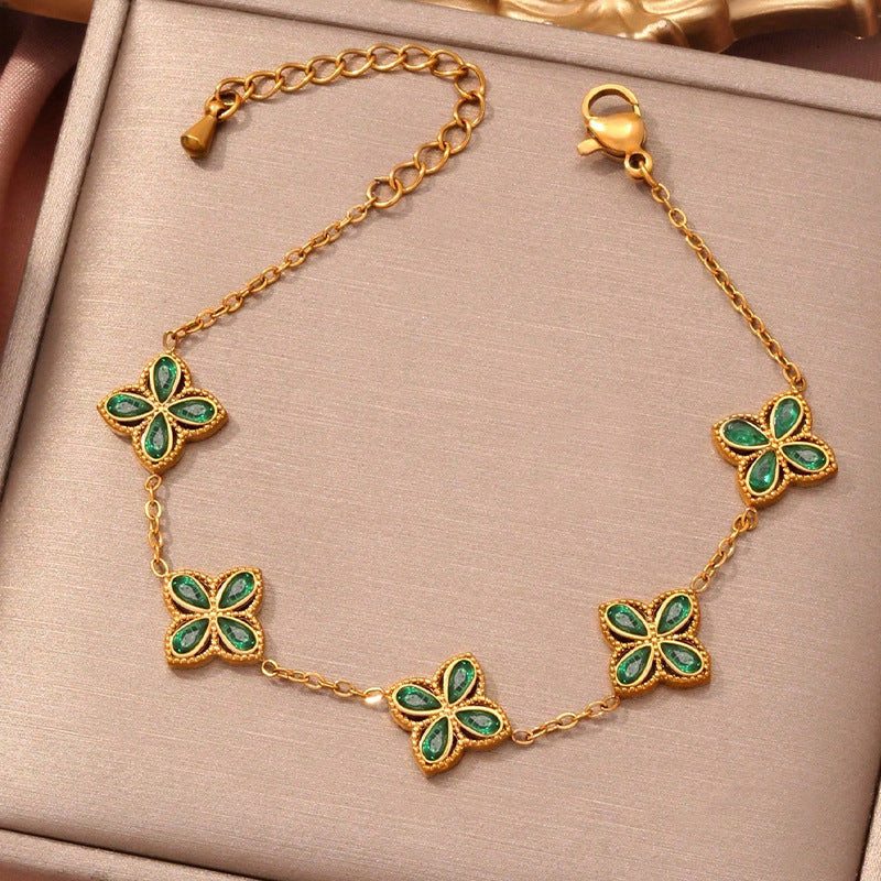 Small Flowers Inlaid Zircon Bracelet For Women