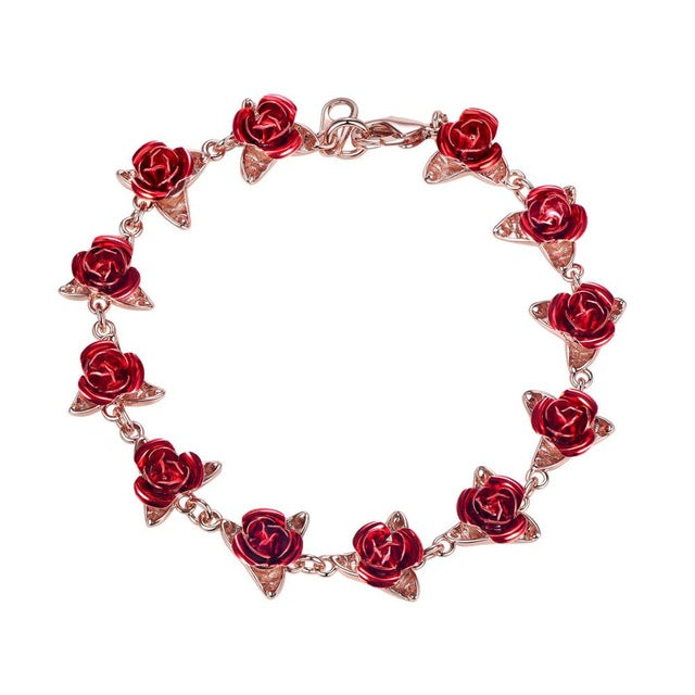 U7 Bracelet Red Rose Flowers Wrist Chain Charm Mother's Day Gift For Women Wedding Party Jewelry Bridesmaid Bracelets