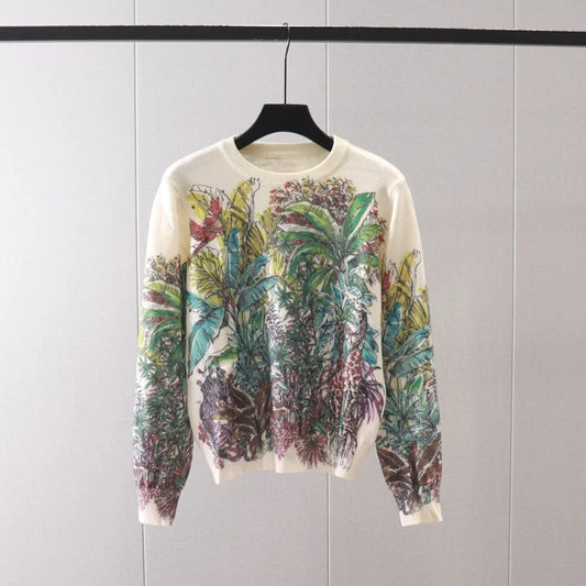 Coconut Tree Print Women Sweater