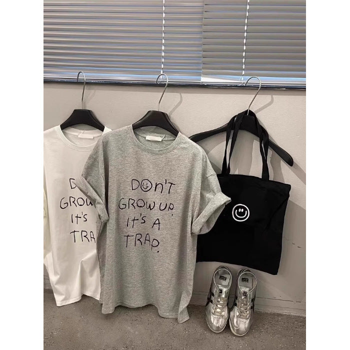 Short Sleeve Cotton Student Summer Wear  Loose Half-Sleeve Top Junior High School and High School Girls T-Shirt