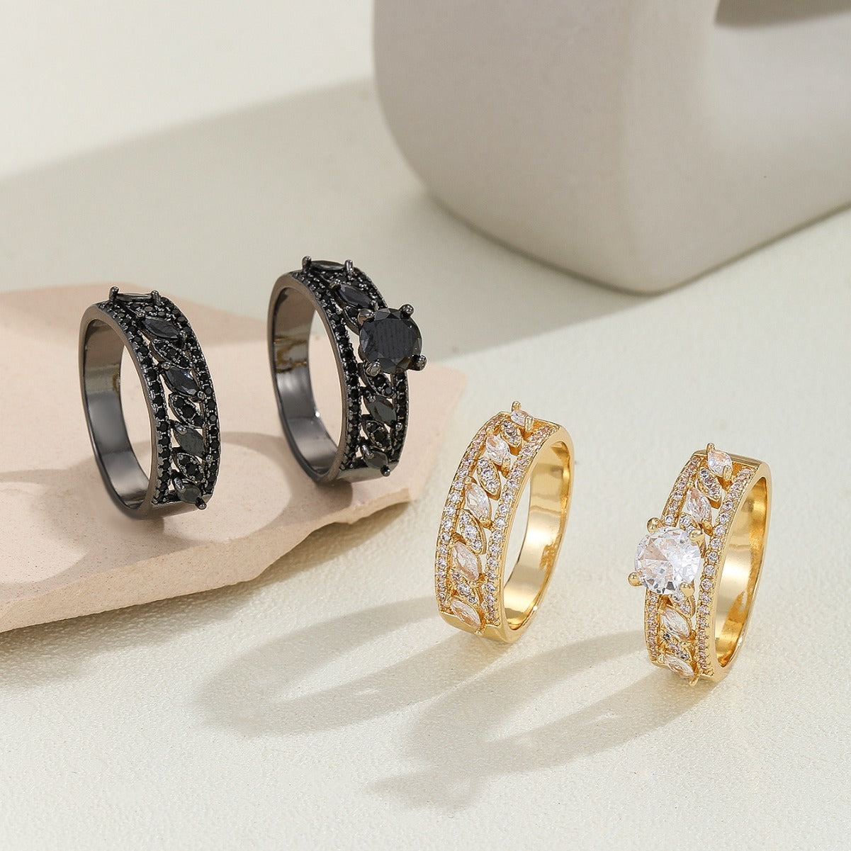 Copper Inlaid Zircon Ear Of Rice Advanced Couple Ring