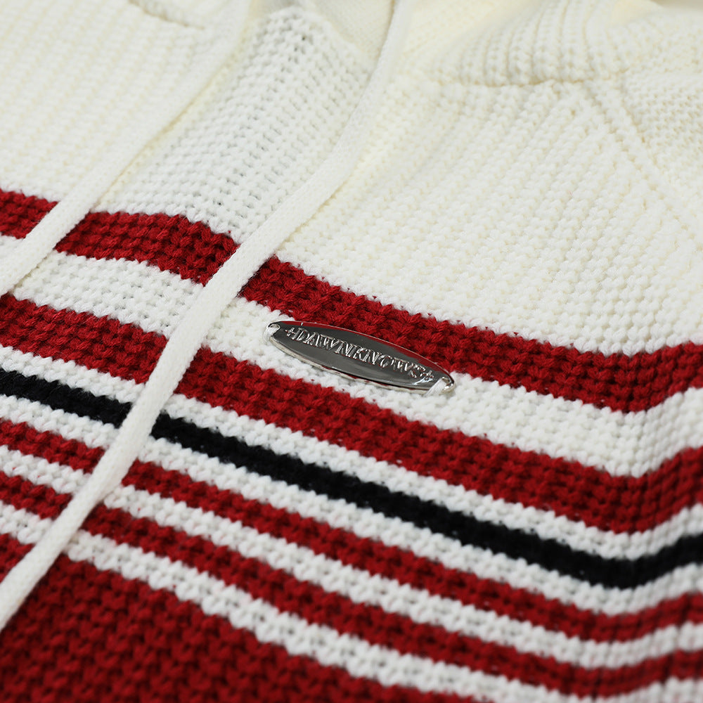 Contrast Color Striped Hooded Sweater Sweater Men