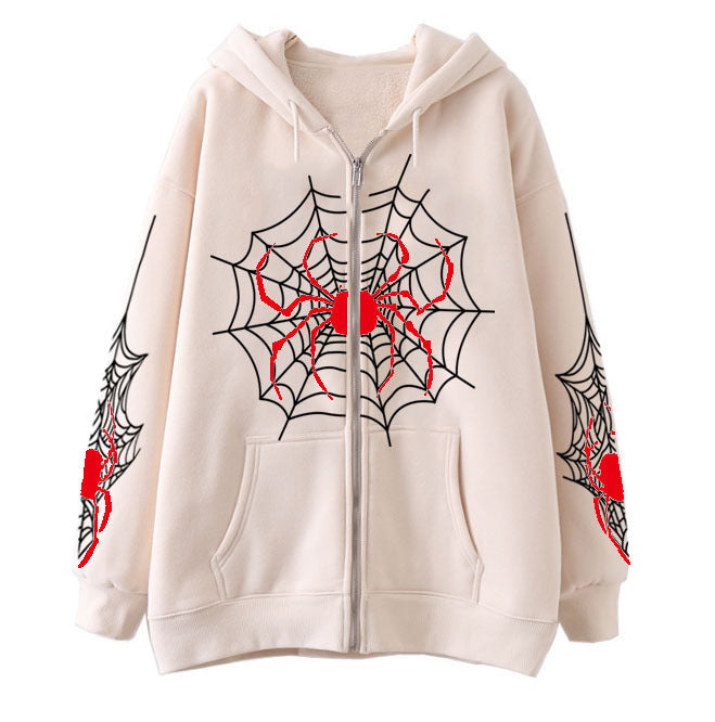 Spider Web Zipper Foreign Trade Sweatshirt Street Fashion Spring And Autumn Hoodie American Retro Casual Jacket For Women