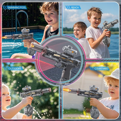 Pistolas de agua eléctricas con luces LED para niños, simulación de disparo y retroceso, potente pistola rociadora de agua automática, juguetes de verano para exteriores.