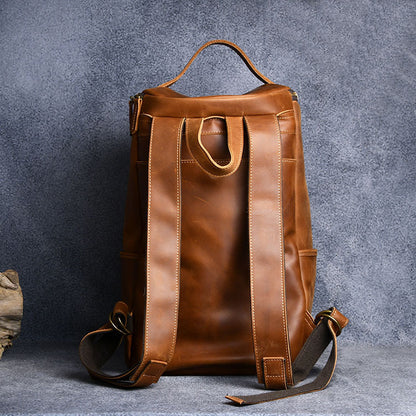 Mochila vintage de cuero de caballo para llevar a mano