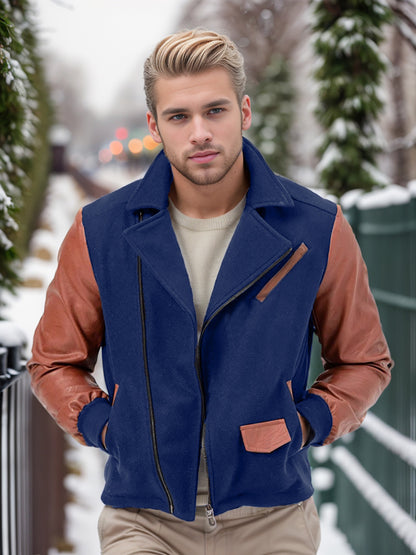 PU-Leder Patchwork Wollrevers Farblich passende Herrenjacke