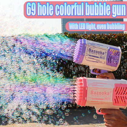 Pistola de burbujas automática con 69 agujeros, forma de cohete, con forma de pistola, con luz, para niños