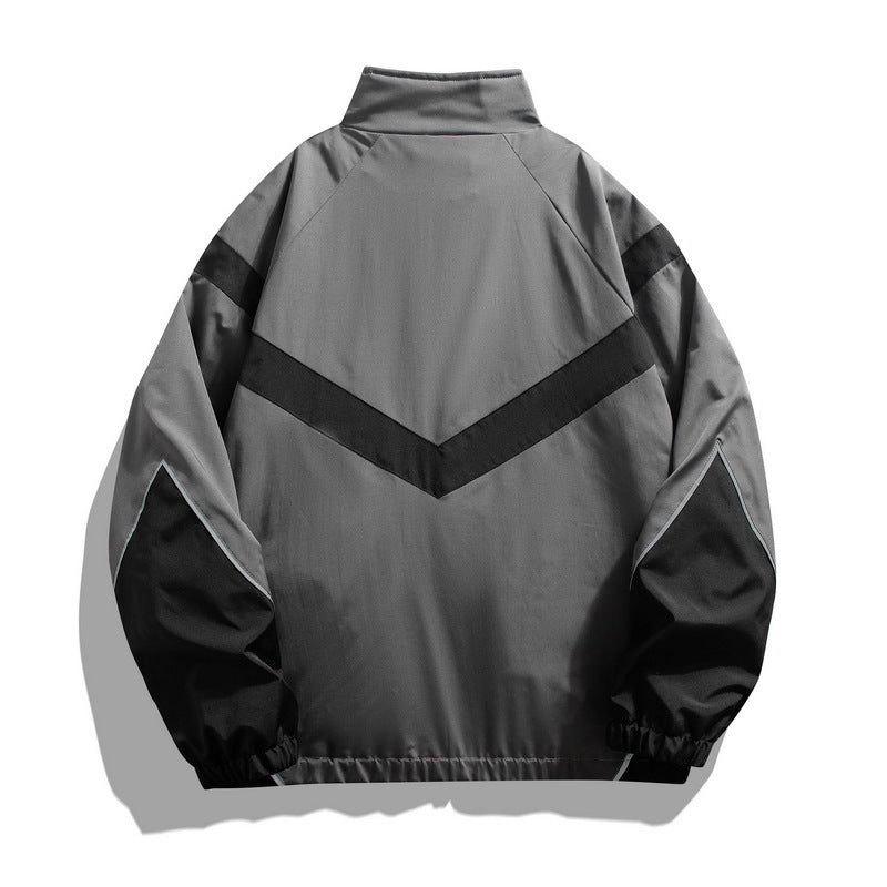 Reflective Patchwork Stand-up Collar Zipper Jacket Casual Jacket