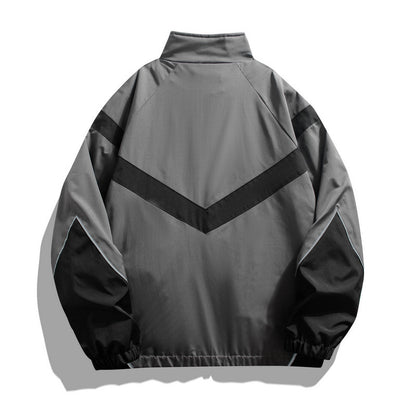 Reflektierende Patchwork-Stehkragen-Reißverschlussjacke Freizeitjacke