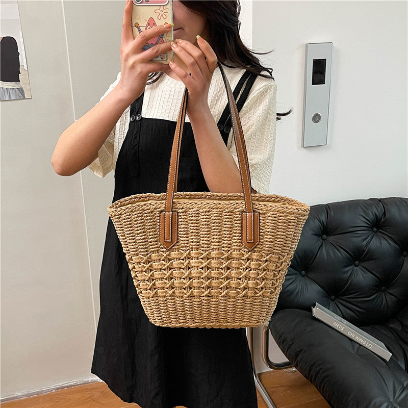Bolso de paja de gran capacidad con cesta tejida