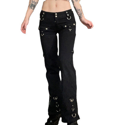 Pantalones rectos oscuros de cintura alta para mujer