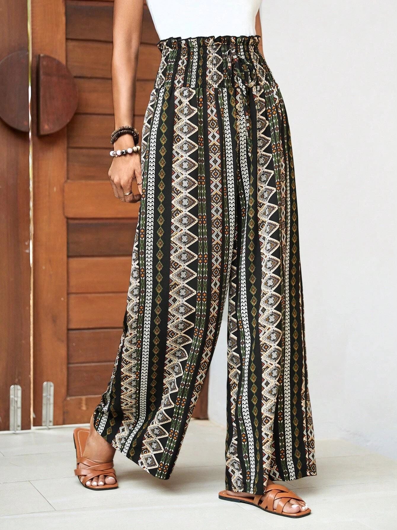 Loose Wide-leg Pants High Waist Print Trousers For Women