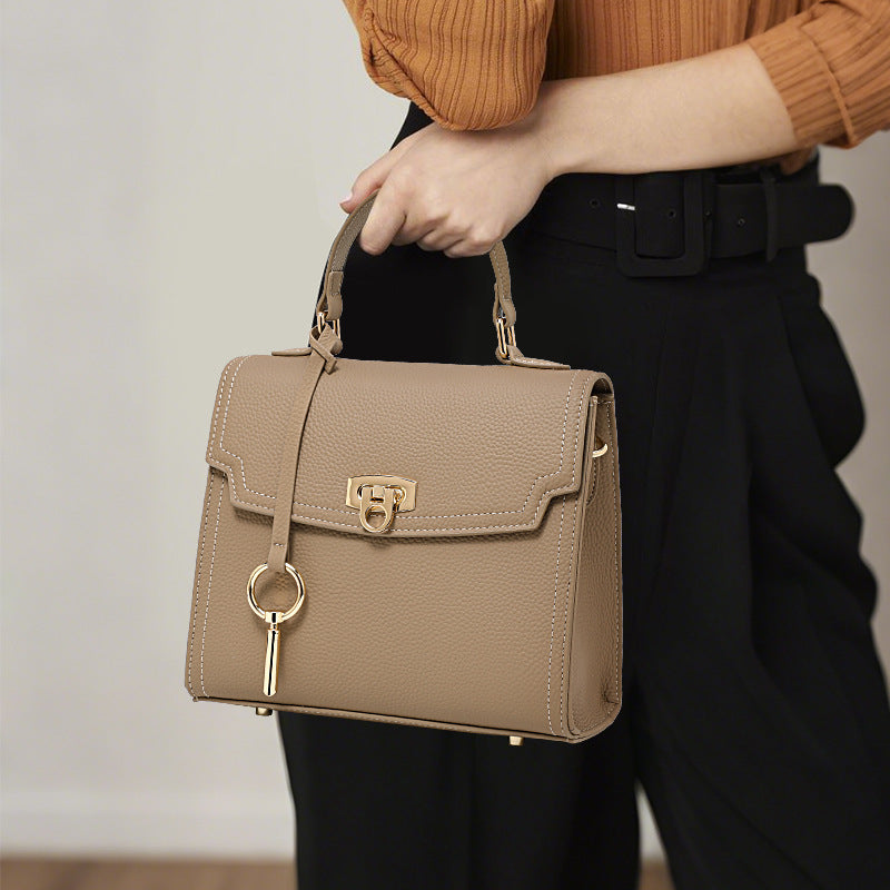 Vintage Litchi Pattern Lock Handbag