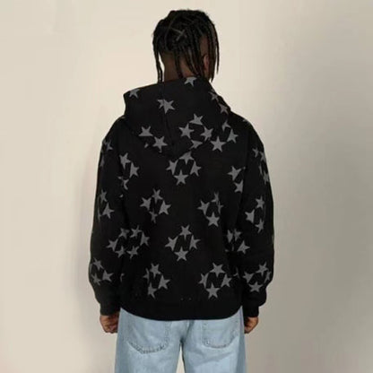 Cárdigan con capucha y cremallera con estampado de estrellas para parejas, ropa de abrigo de moda, sudadera con capucha, abrigo de calle para hombres y mujeres