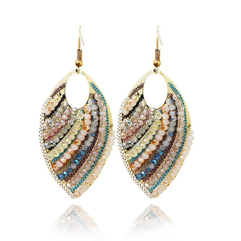 Exaggerated Bohemian Style Elegant Leaf Beaded Earrings