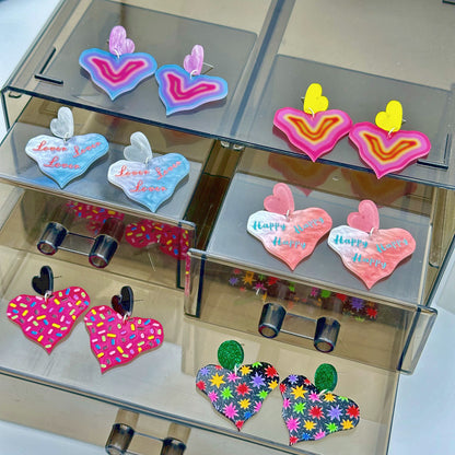 Pendientes acrílicos con forma de corazón con impresión a color