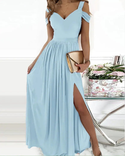Vestido bohemio con escote en V y tirantes finos para mujer, largo y fluido, para fiesta en la playa