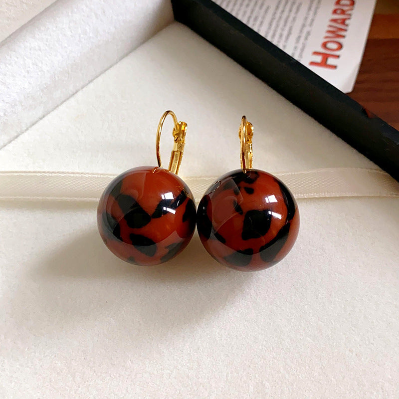 Resin Round Leopard Ear Clip Vintage Unique Earrings