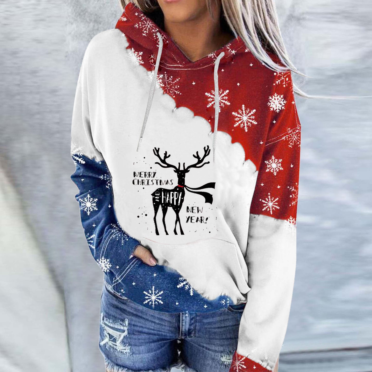 Snowman Print Crew Neck Hoodie Long Sleeve Sweatshirt