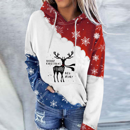 Kapuzenpullover mit Rundhalsausschnitt und Schneemann-Print, langärmeliges Sweatshirt