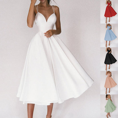 Vestido sexy de tirantes con escote en V, moda de verano, vestidos largos de corte A para mujer