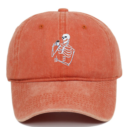 Totenkopf Tee Stickerei Baseball Vintage Distressed Waschmütze