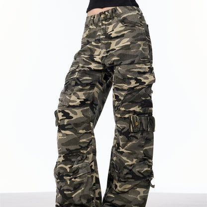 Pantalones cargo de camuflaje con diseño retro para mujer
