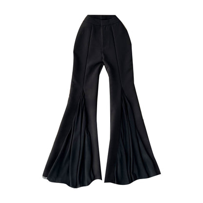 Pantalones acampanados de malla con costuras irregulares para mujer